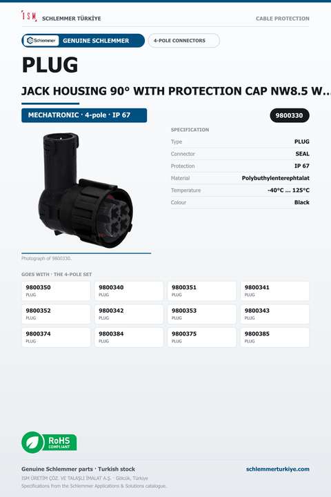 PLUG JACK HOUSING 90° WITH PROTECTION CAP NW8.5 W/OUT PRESSURE COMPANSATION 4-POL 4XØ2.5 PBP/PA6/SI BLACK/BLACK