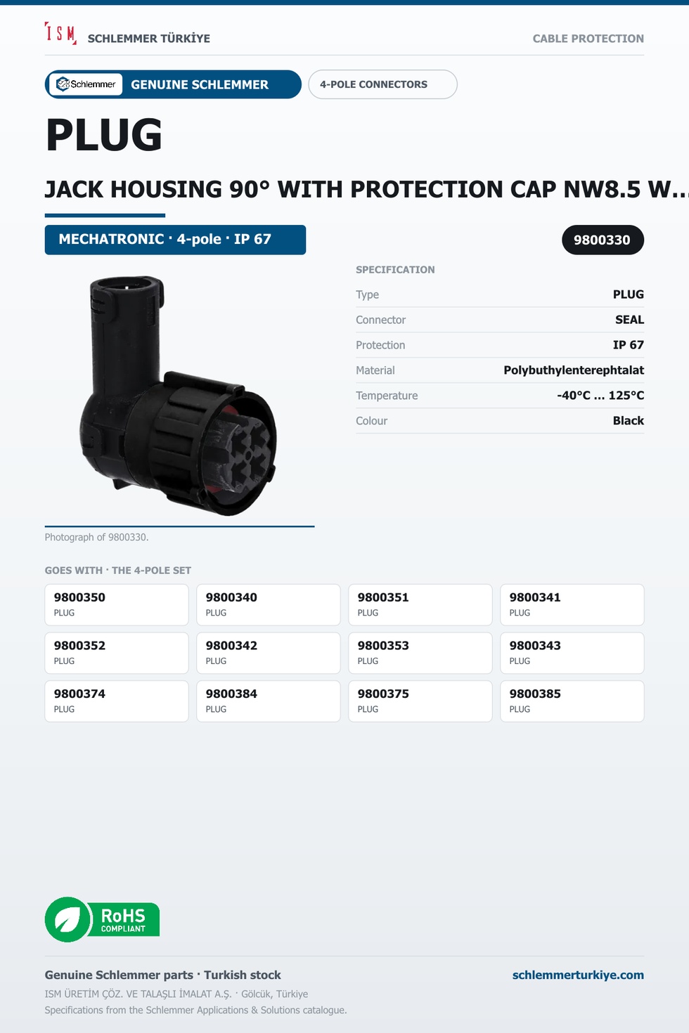 PLUG JACK HOUSING 90° WITH PROTECTION CAP NW8.5 W/OUT PRESSURE COMPANSATION 4-POL 4XØ2.5 PBP/PA6/SI BLACK/BLACK