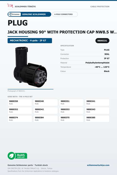 PLUG JACK HOUSING 90° WITH PROTECTION CAP NW8.5 W/OUT PRESSURE COMPANSATION 4-POL 4XØ2.5 PBP/PA6/SI BLACK/BLACK