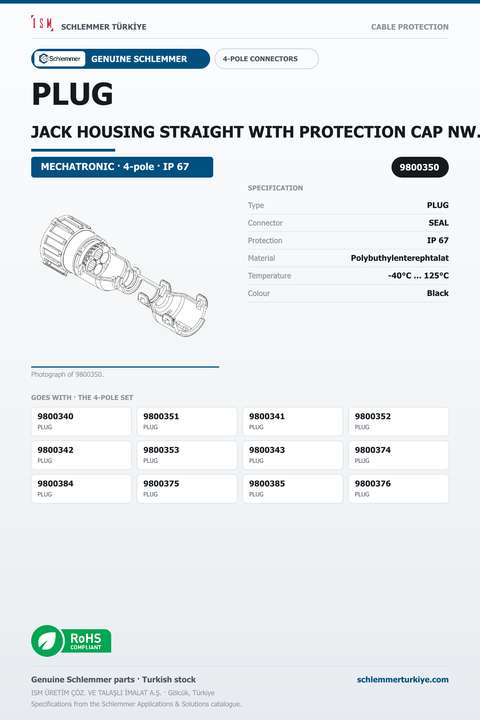 PLUG JACK HOUSING STRAIGHT WITH PROTECTION CAP NW8.5 W/OUT PRESSURE COMPANSATION 4-POL 4XØ2.5 PBP/PA6/SI BLACK/BLACK