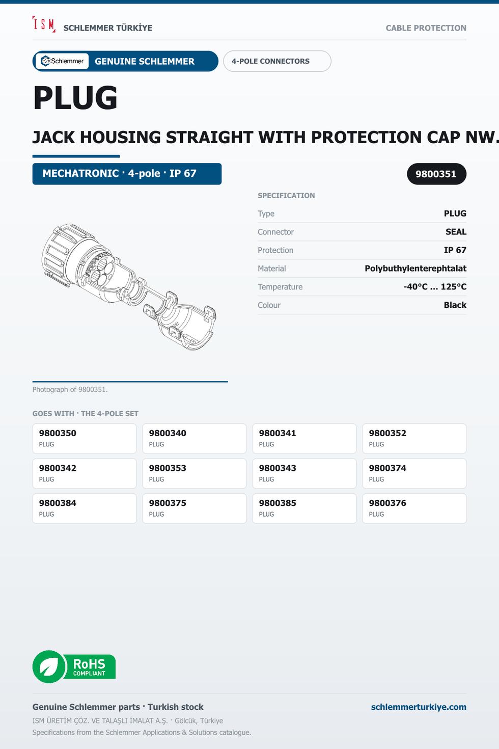 PLUG JACK HOUSING STRAIGHT WITH PROTECTION CAP NW8.5 W/OUT PRESSURE COMPANSATION 4-POL 4XØ2.5 PBP/PA6/SI BLACK/BLACK