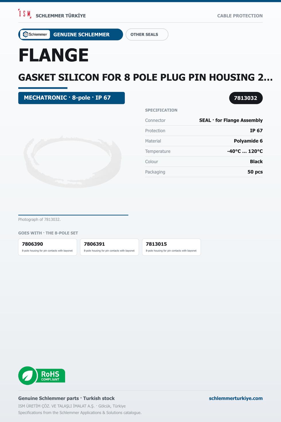 FLANGE GASKET SILICON FOR 8 POLE PLUG PIN HOUSING 27,75x3,5x3