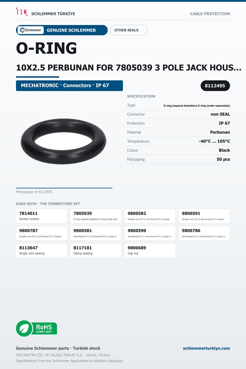 O-RING 10X2.5 PERBUNAN FOR 7805039 3 POLE JACK HOUSING