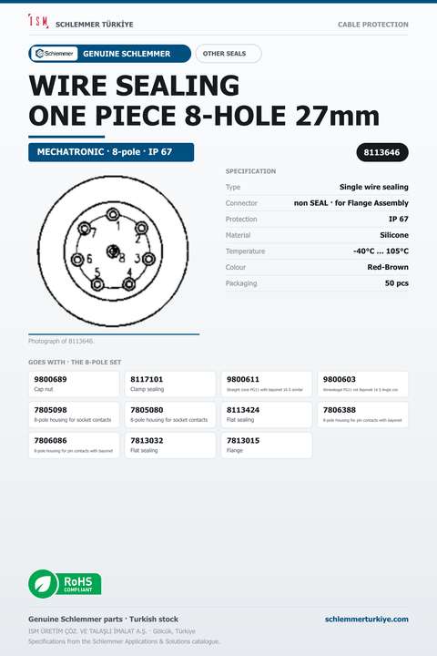 WIRE SEALING ONE PIECE 8-HOLE 27mm