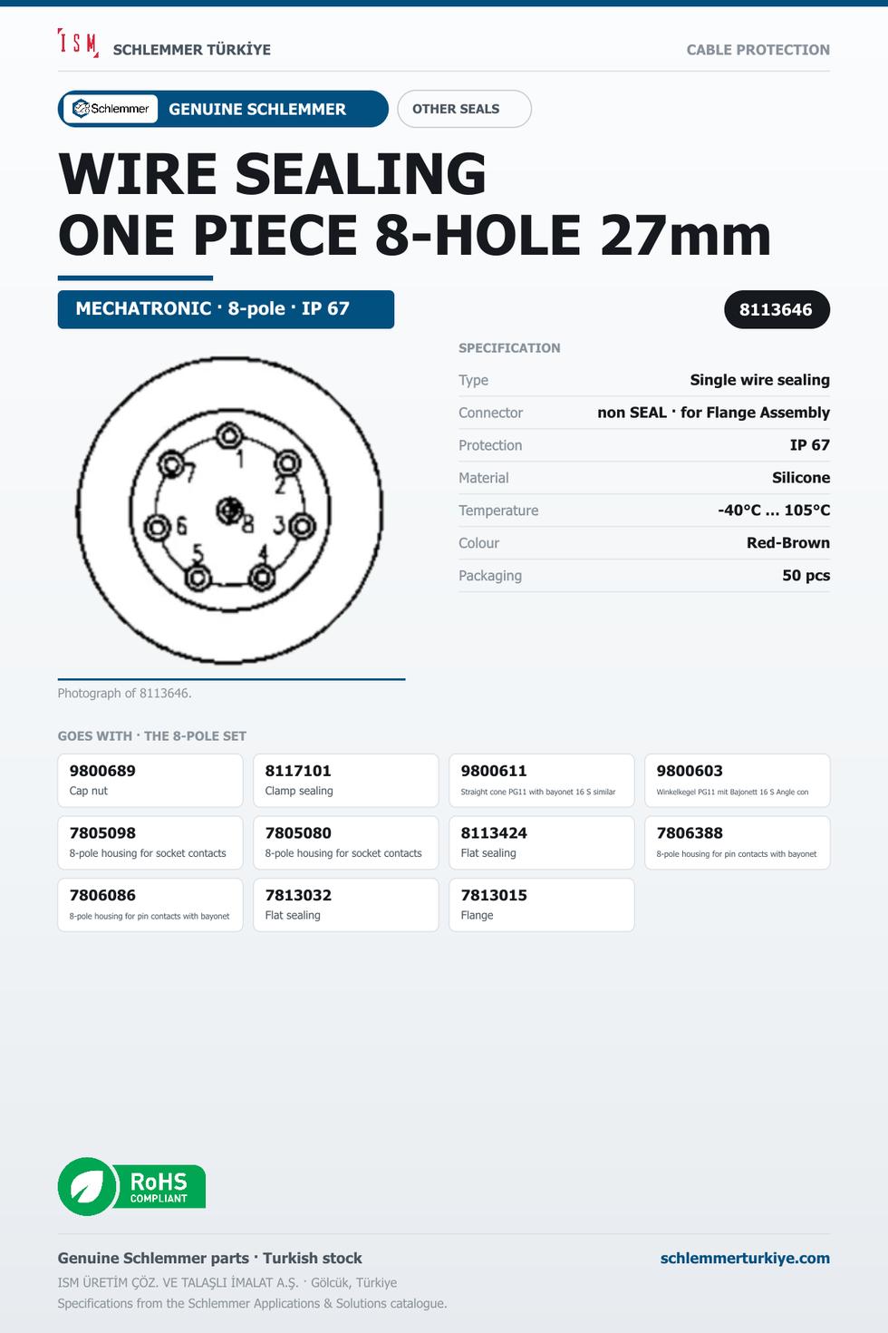 WIRE SEALING ONE PIECE 8-HOLE 27mm