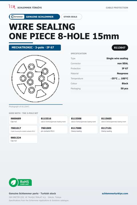 WIRE SEALING ONE PIECE 8-HOLE 15mm