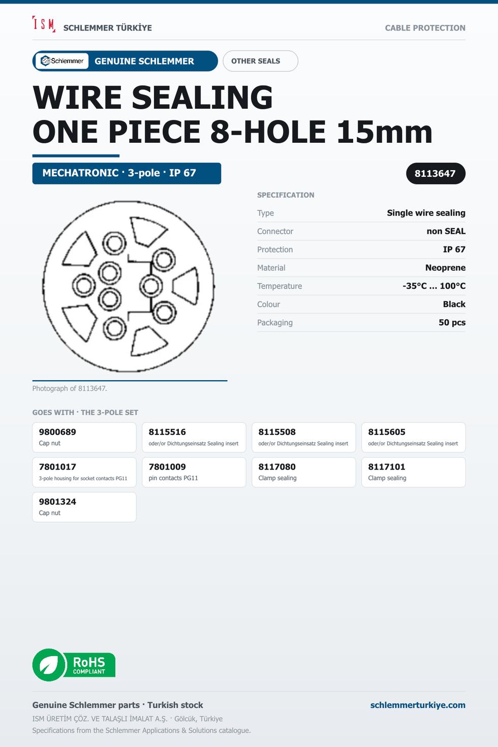 WIRE SEALING ONE PIECE 8-HOLE 15mm