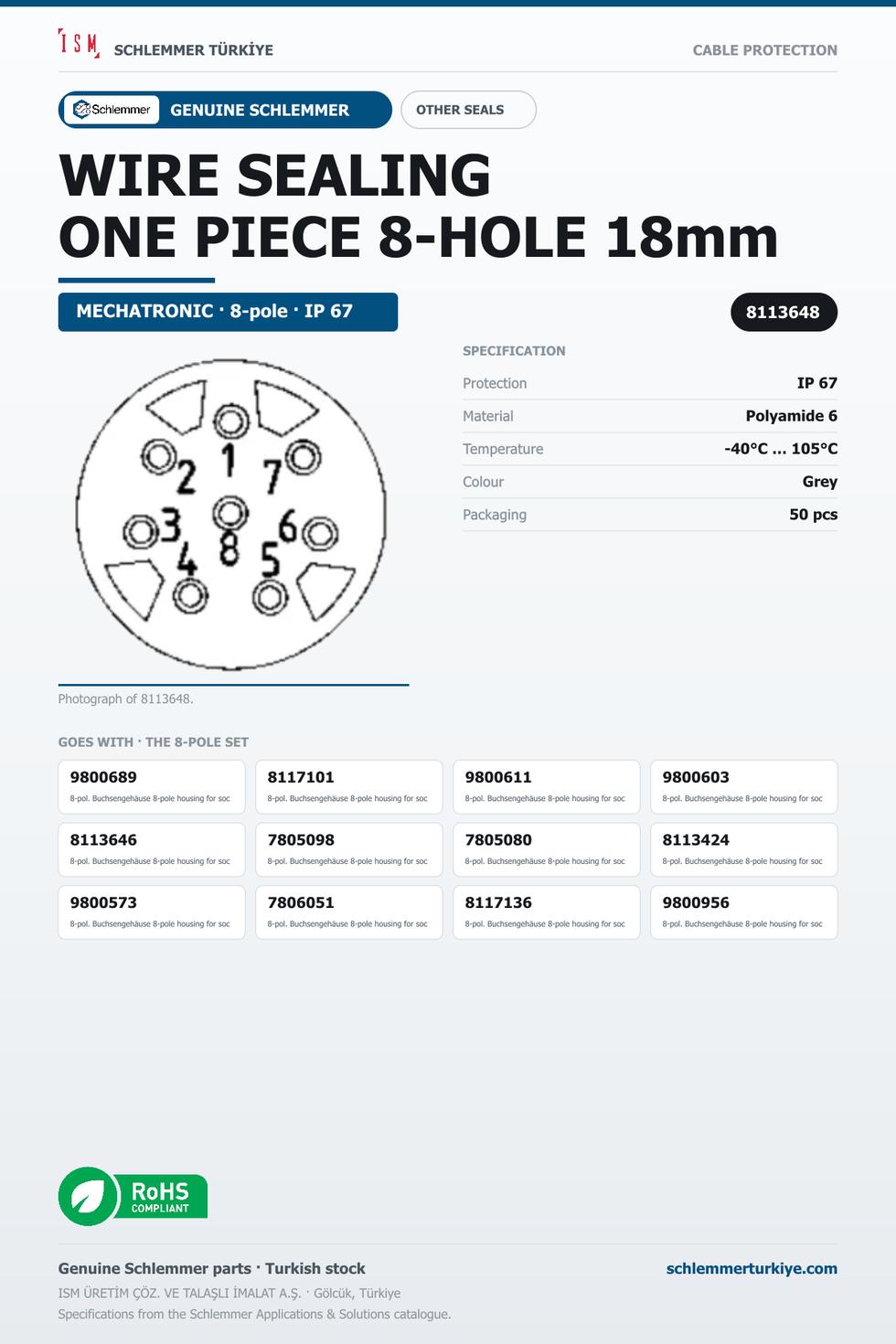 WIRE SEALING ONE PIECE 8-HOLE 18mm