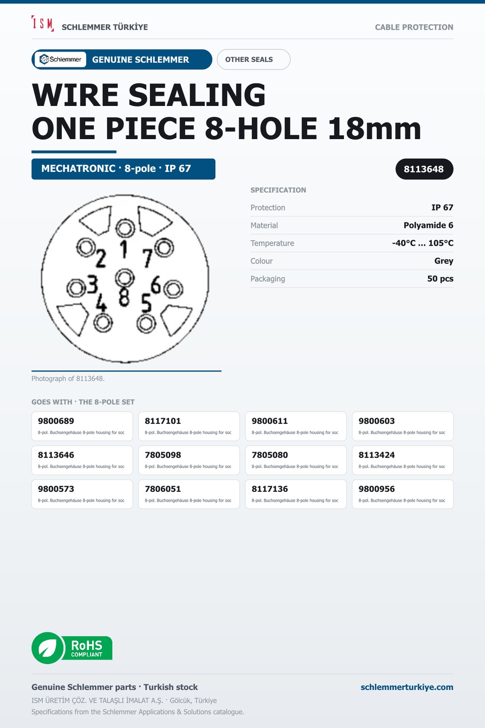 WIRE SEALING ONE PIECE 8-HOLE 18mm