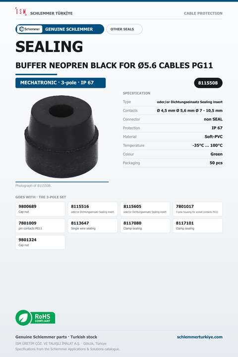 SEALING BUFFER NEOPREN BLACK FOR Ø5.6 CABLES PG11