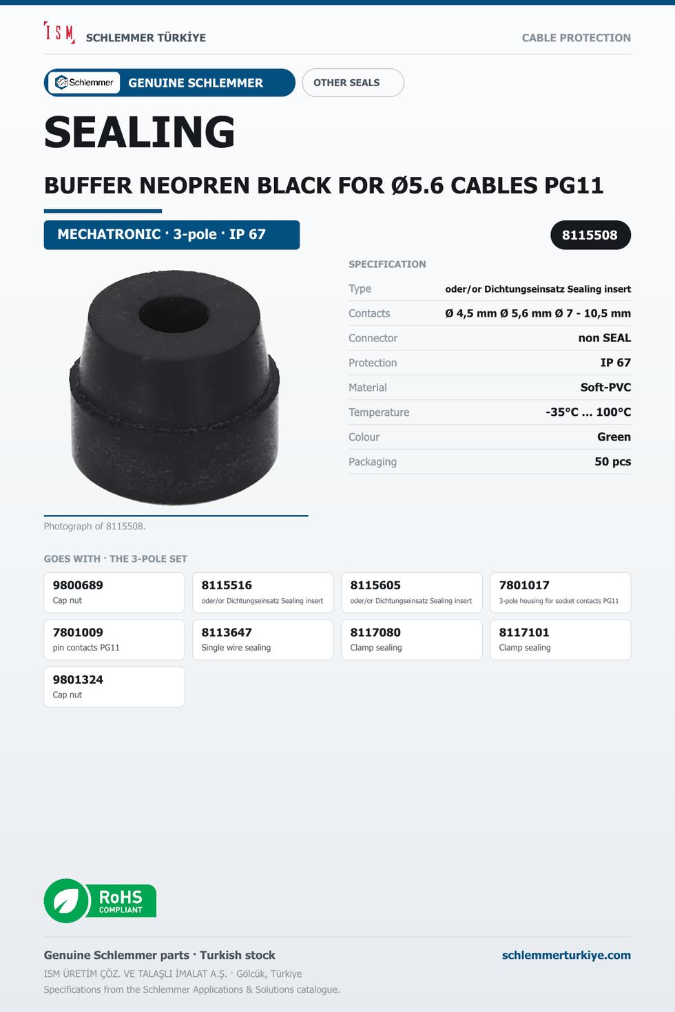 SEALING BUFFER NEOPREN BLACK FOR Ø5.6 CABLES PG11