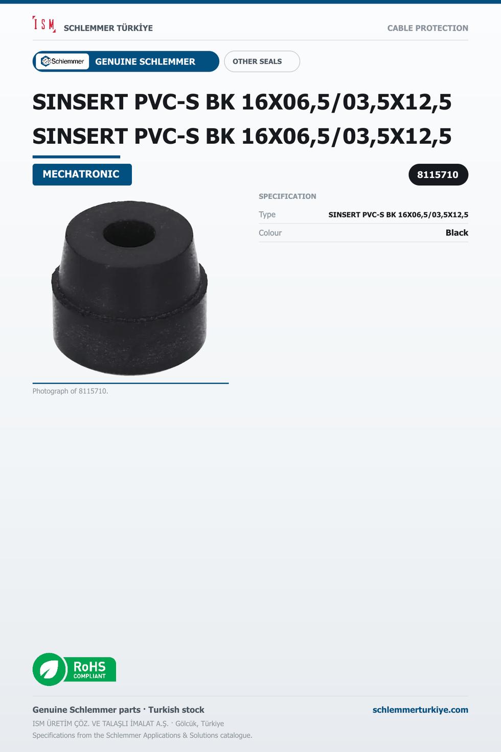 SINSERT PVC-S BK 16X06,5/03,5X12,5