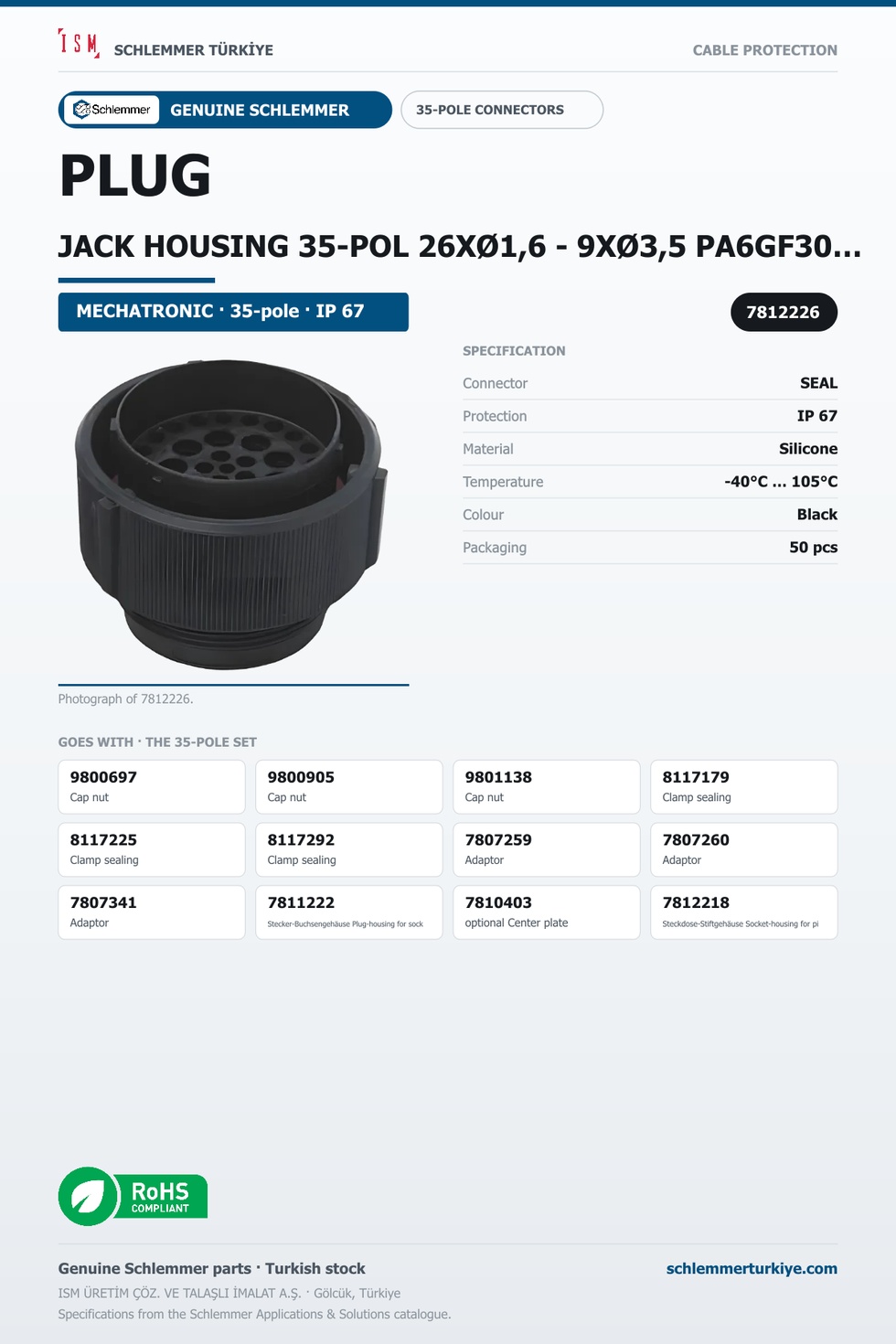 PLUG JACK HOUSING 35-POL 26XØ1,6 - 9XØ3,5 PA6GF30/SI BLACK