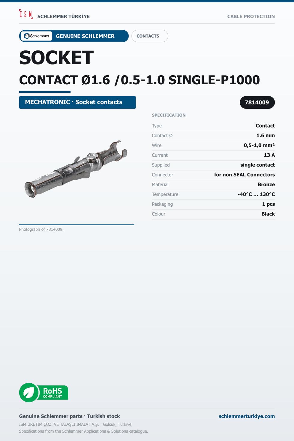 SOCKET CONTACT Ø1.6 /0.5-1.0 SINGLE-P1000