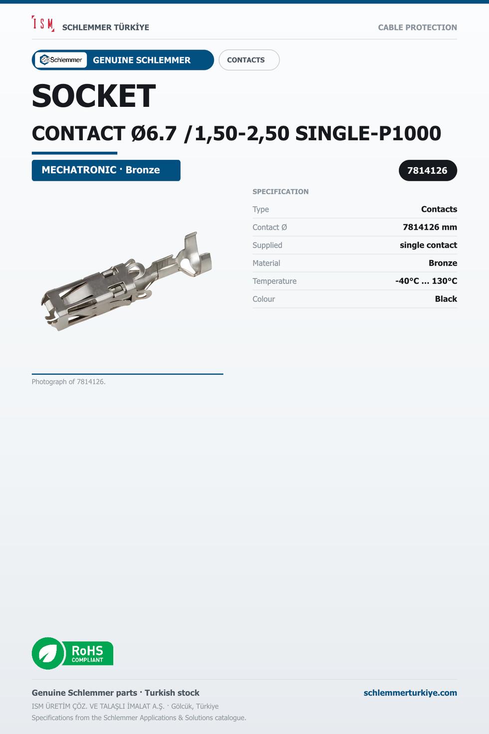SOCKET CONTACT Ø6.7 /1,50-2,50 SINGLE-P1000