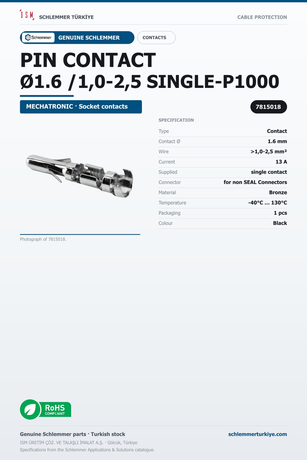 PIN CONTACT Ø1.6 /1,0-2,5 SINGLE-P1000