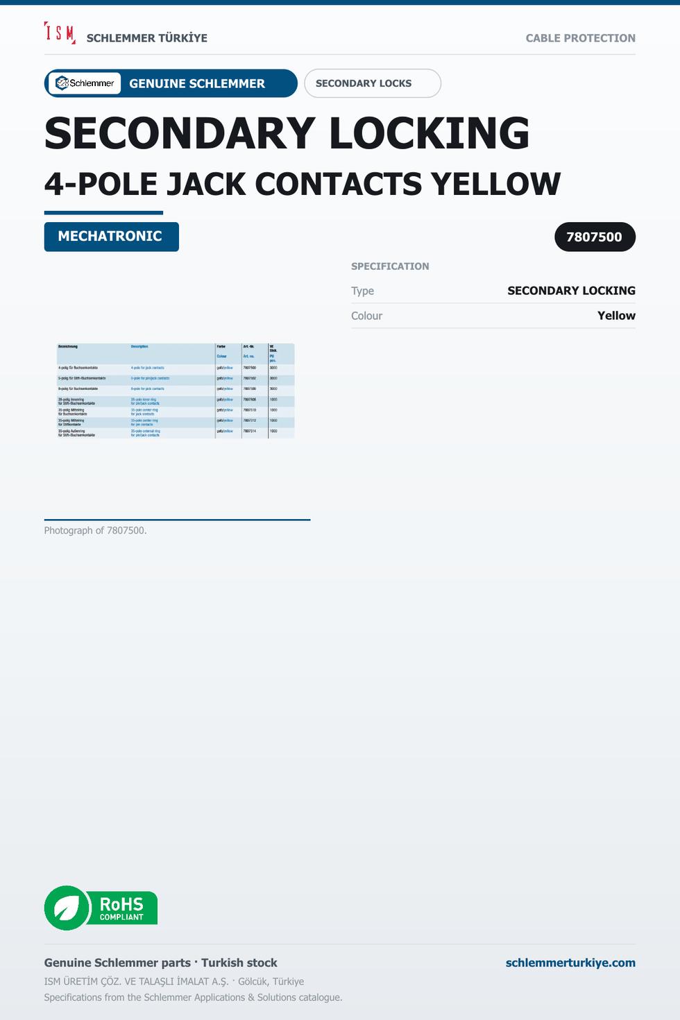 SECONDARY LOCKING 4-POLE JACK CONTACTS YELLOW