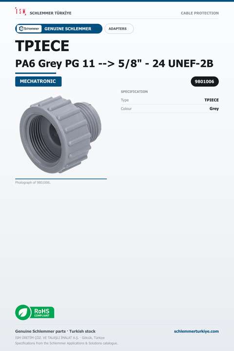 TPIECE PA6 Grey PG 11 --> 5/8" - 24 UNEF-2B