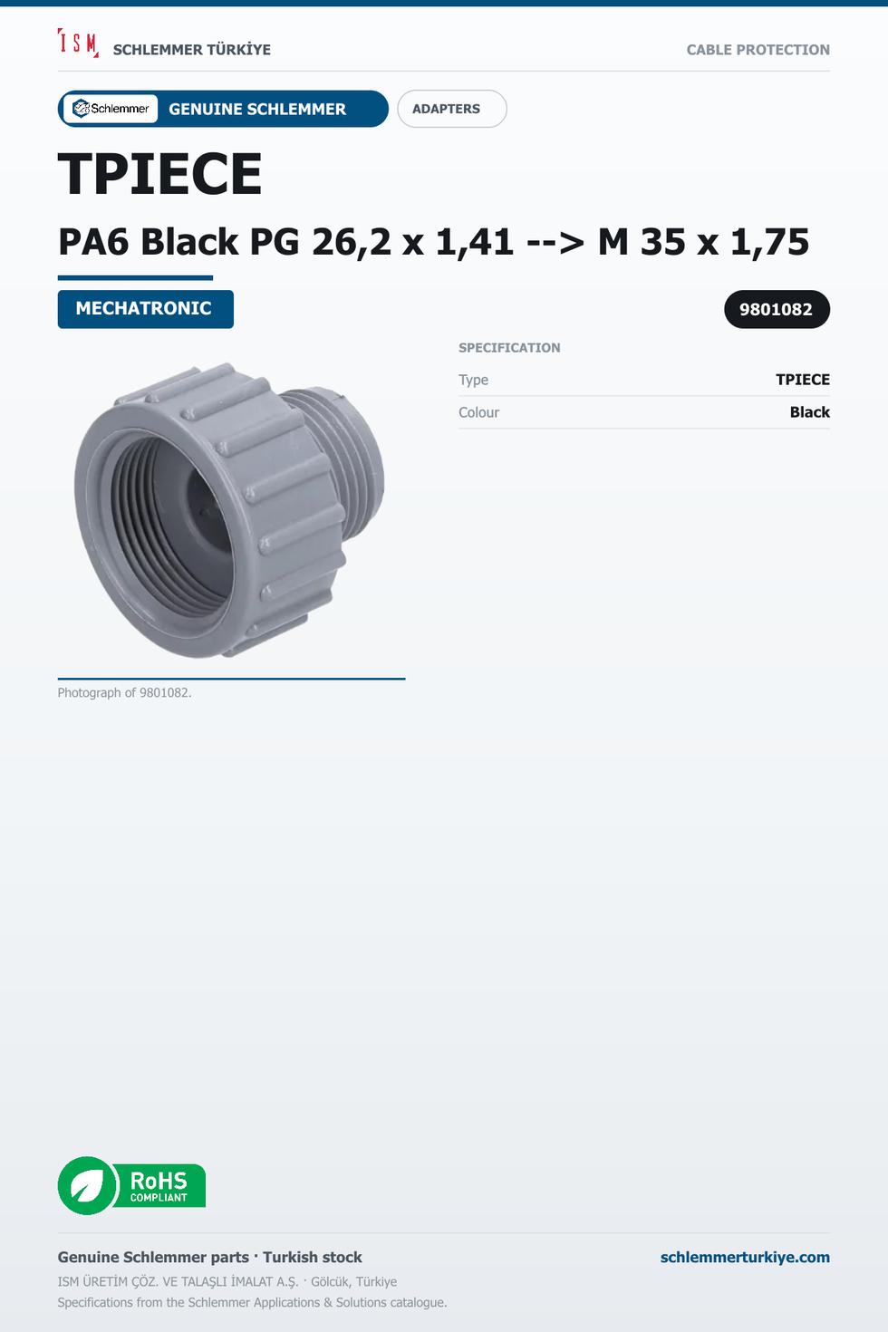 TPIECE PA6 Black PG 26,2 x 1,41 --> M 35 x 1,75