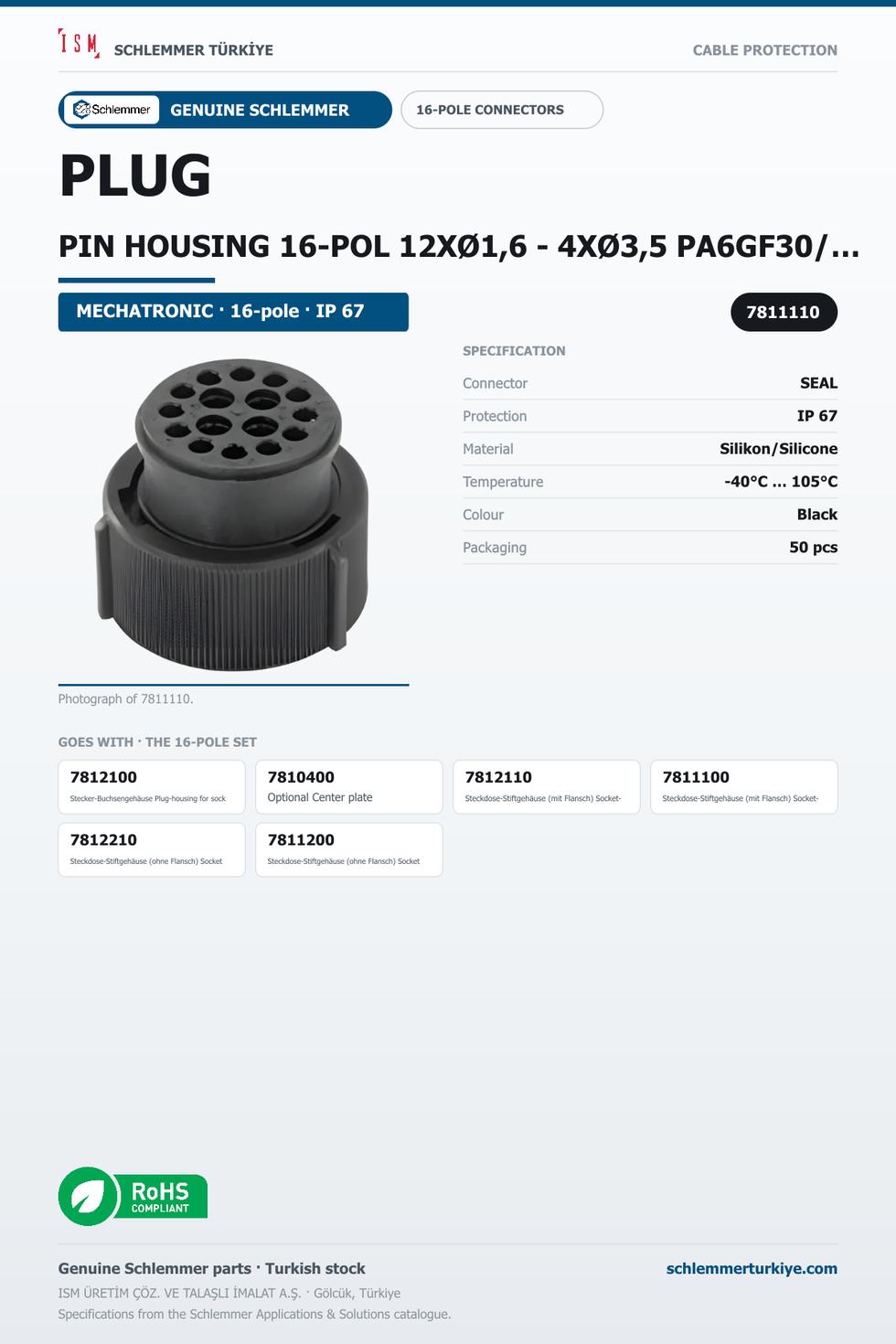 PLUG PIN HOUSING 16-POL 12XØ1,6 - 4XØ3,5 PA6GF30/SI BLACK