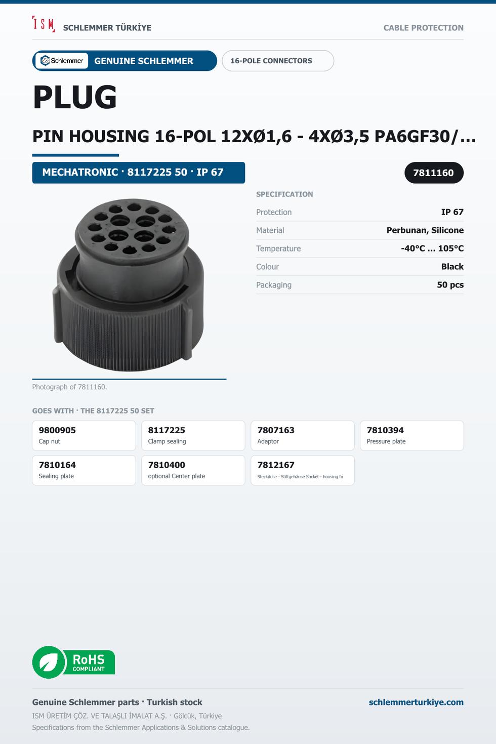 PLUG PIN HOUSING 16-POL 12XØ1,6 - 4XØ3,5 PA6GF30/SI BLACK