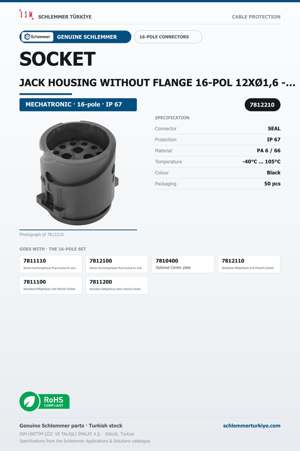 SOCKET JACK HOUSING WITHOUT FLANGE 16-POL 12XØ1,6 - 4XØ3,5 PA6GF30/SI BLACK
