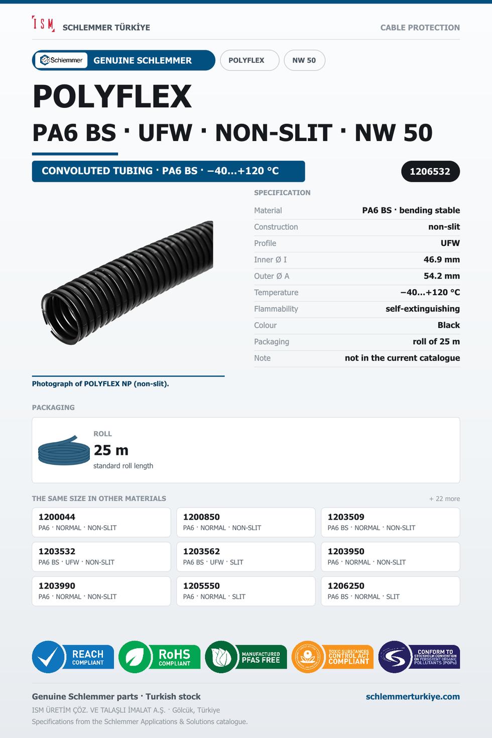 POLYFLEX NW50 UFW NONSLIT PA6 BS RLX 25 Meters