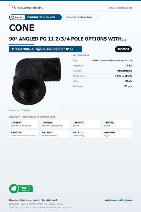 CONE 90° ANGLED PG 11 2/3/4 POLE OPTIONS WITH THREAD M27x1 PA6 BLACK - www.Turkiye.com