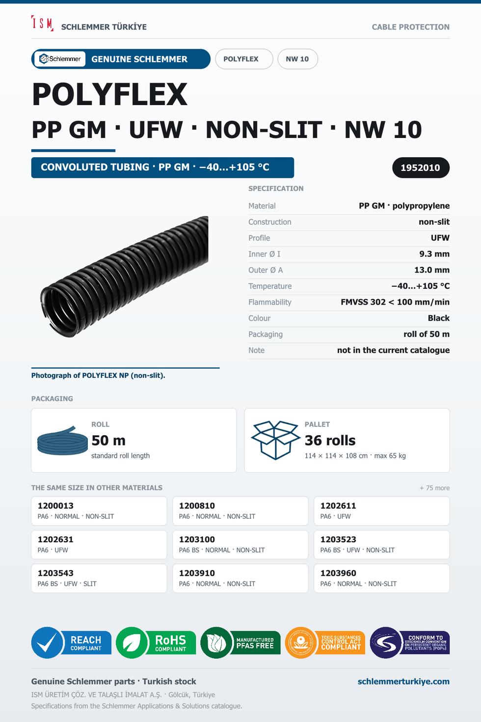 POLYFLEX NW10 UFW NONSLIT PP GM RLX 50 Meters