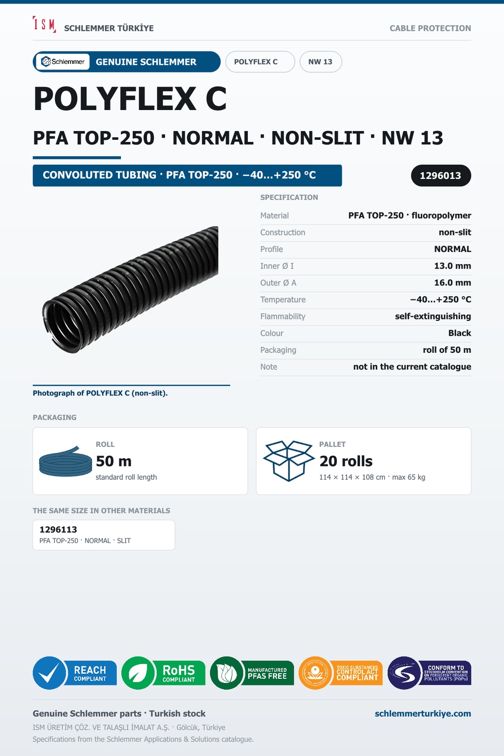 POLYFLEX C NW13 NORMAL NONSLIT PFA TOP-250 RLX 50 Meters
