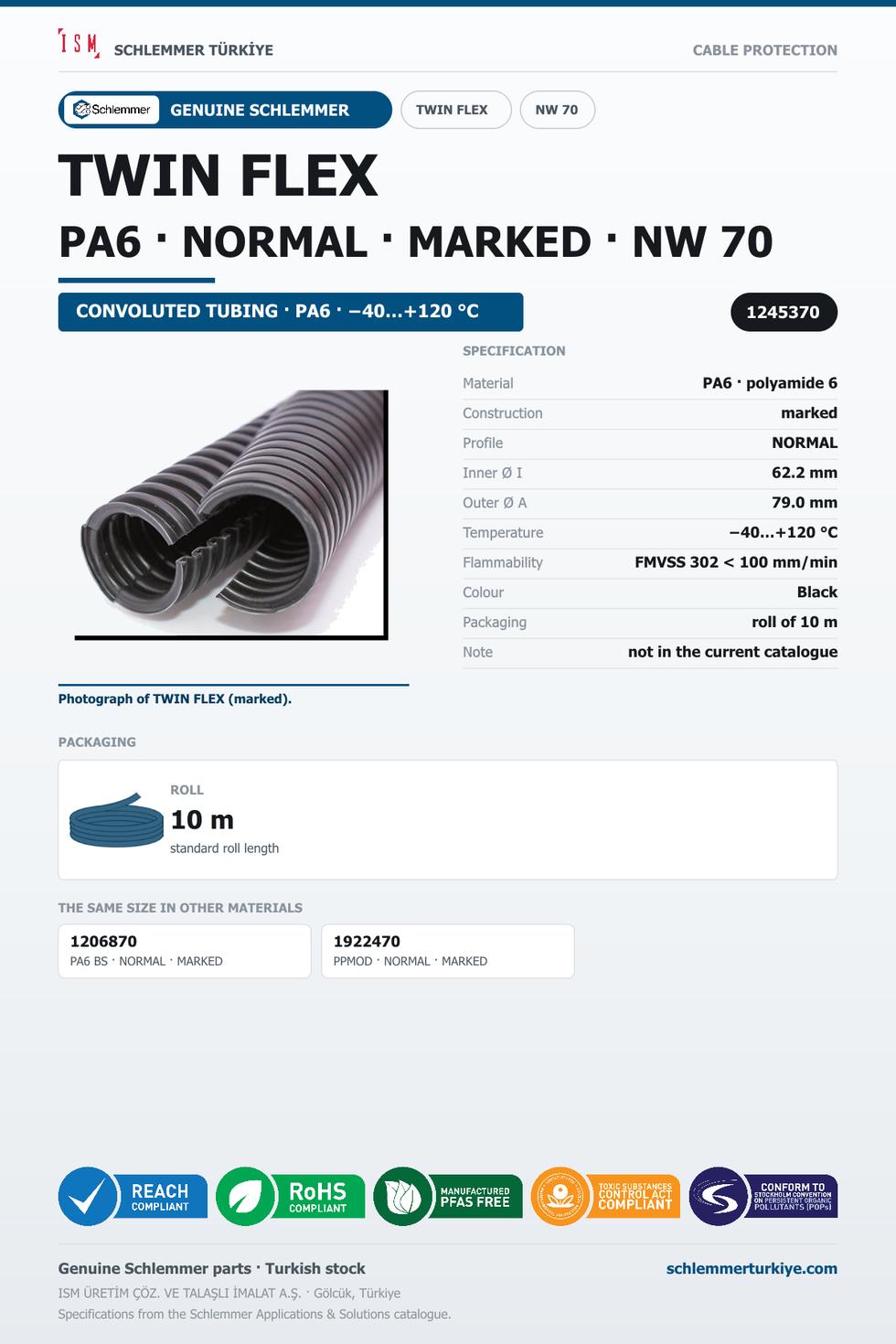 TWIN FLEX NW70 NORMAL MARKED PA6 RLX 10 Meters