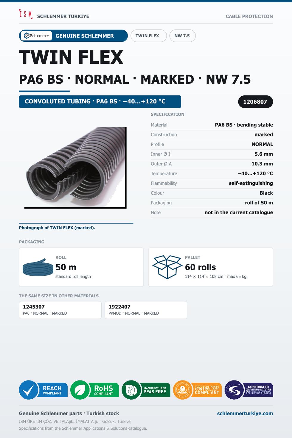 TWIN FLEX NW07.5 NORMAL MARKED PA6 BS RLX 50 Meters
