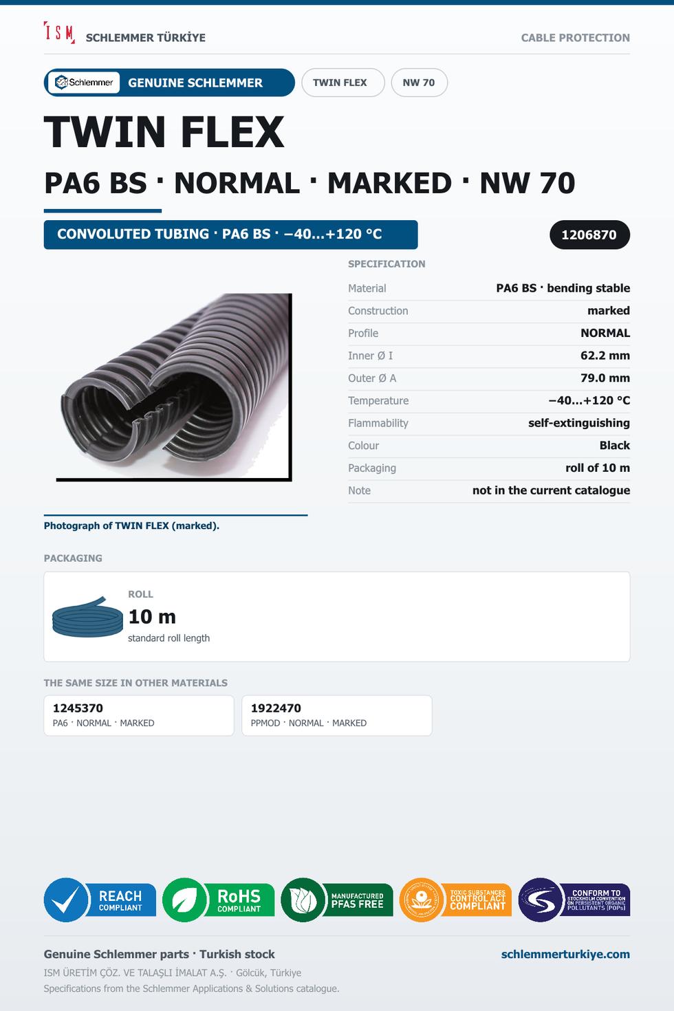 TWIN FLEX NW70 NORMAL MARKED PA6 BS RLX 10 Meters