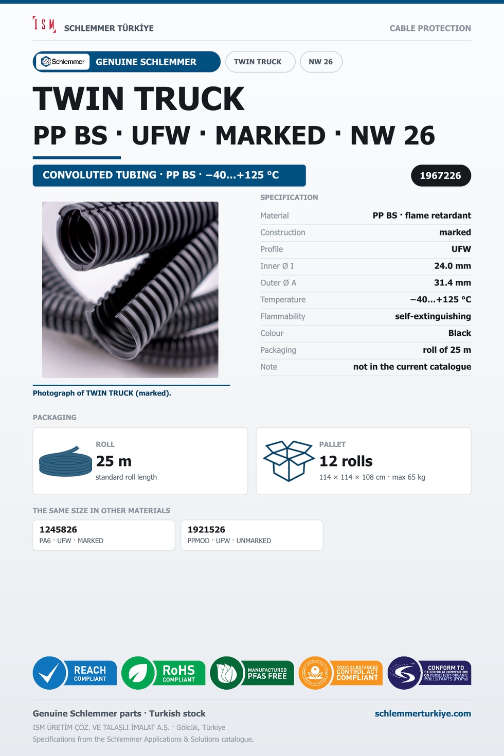 TWIN TRUCK NW26 UFW MARKED PP-BS RLX 25 Meters