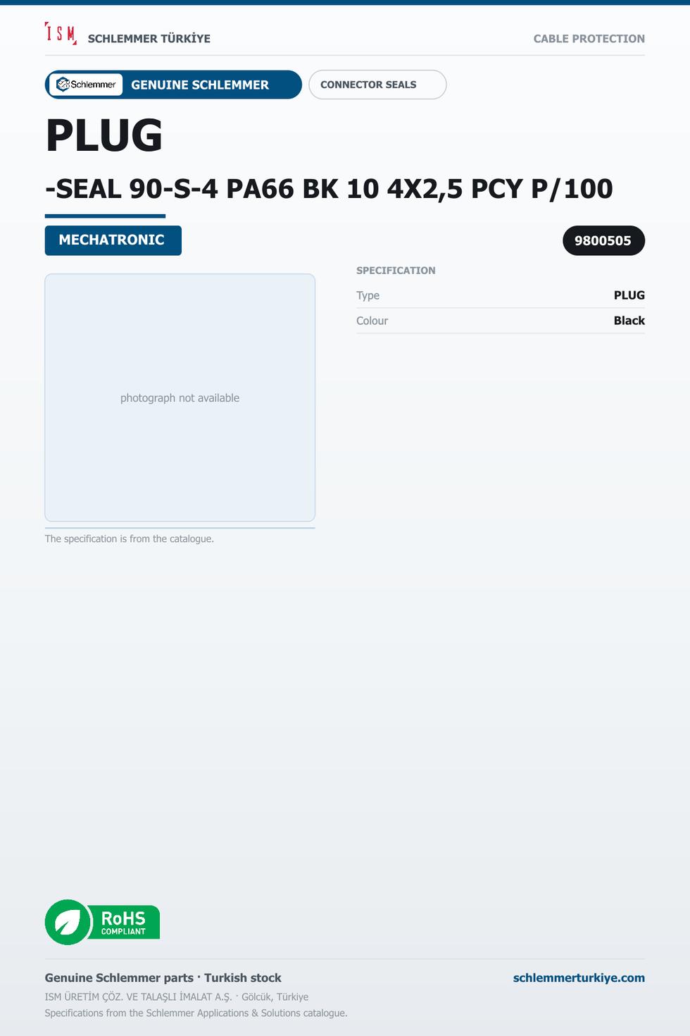 PLUG-SEAL 90-S-4 PA66 BK 10 4X2,5 PCY P/100