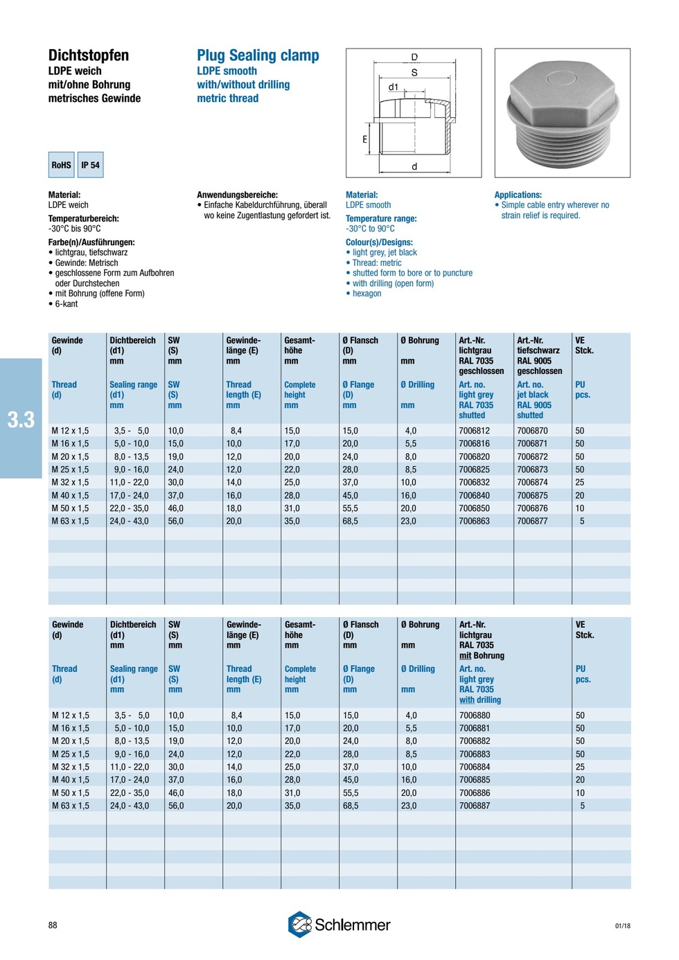 SEALING PLUG M20 LDPE 6KT HGR