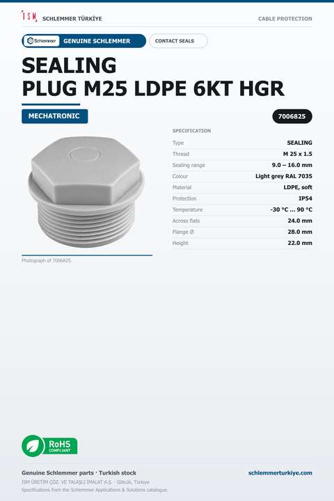 SEALING PLUG M25 LDPE 6KT HGR