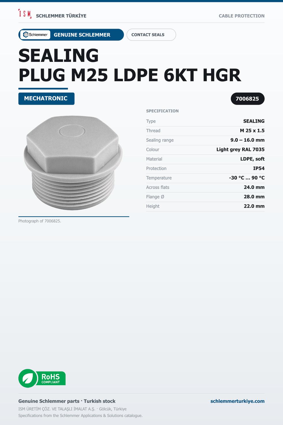 SEALING PLUG M25 LDPE 6KT HGR