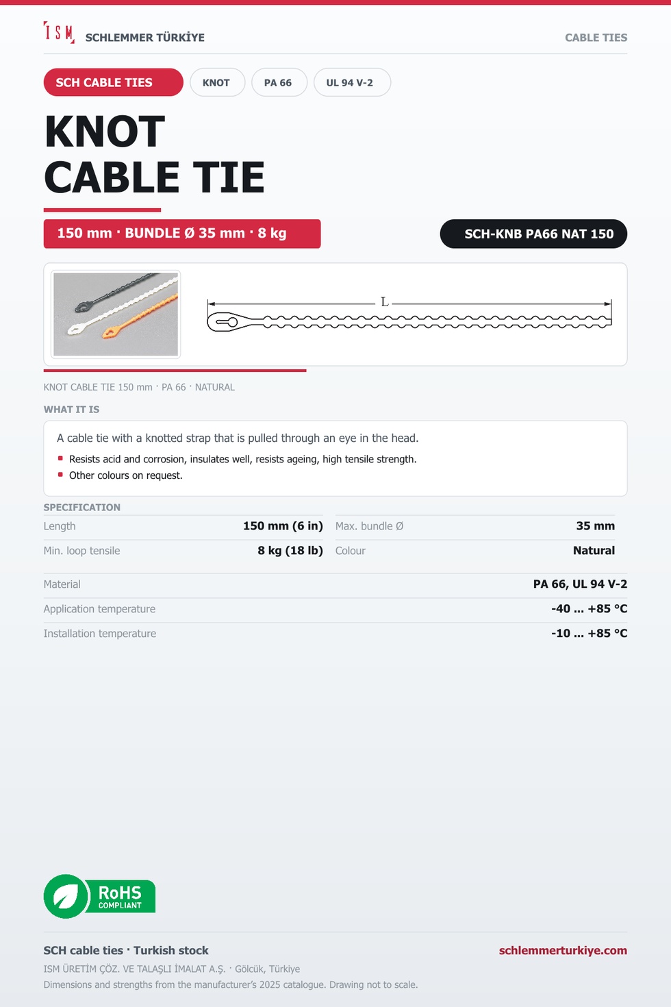 KNOT CABLE TIE 150 NATURAL POLYAMIDE 6.6