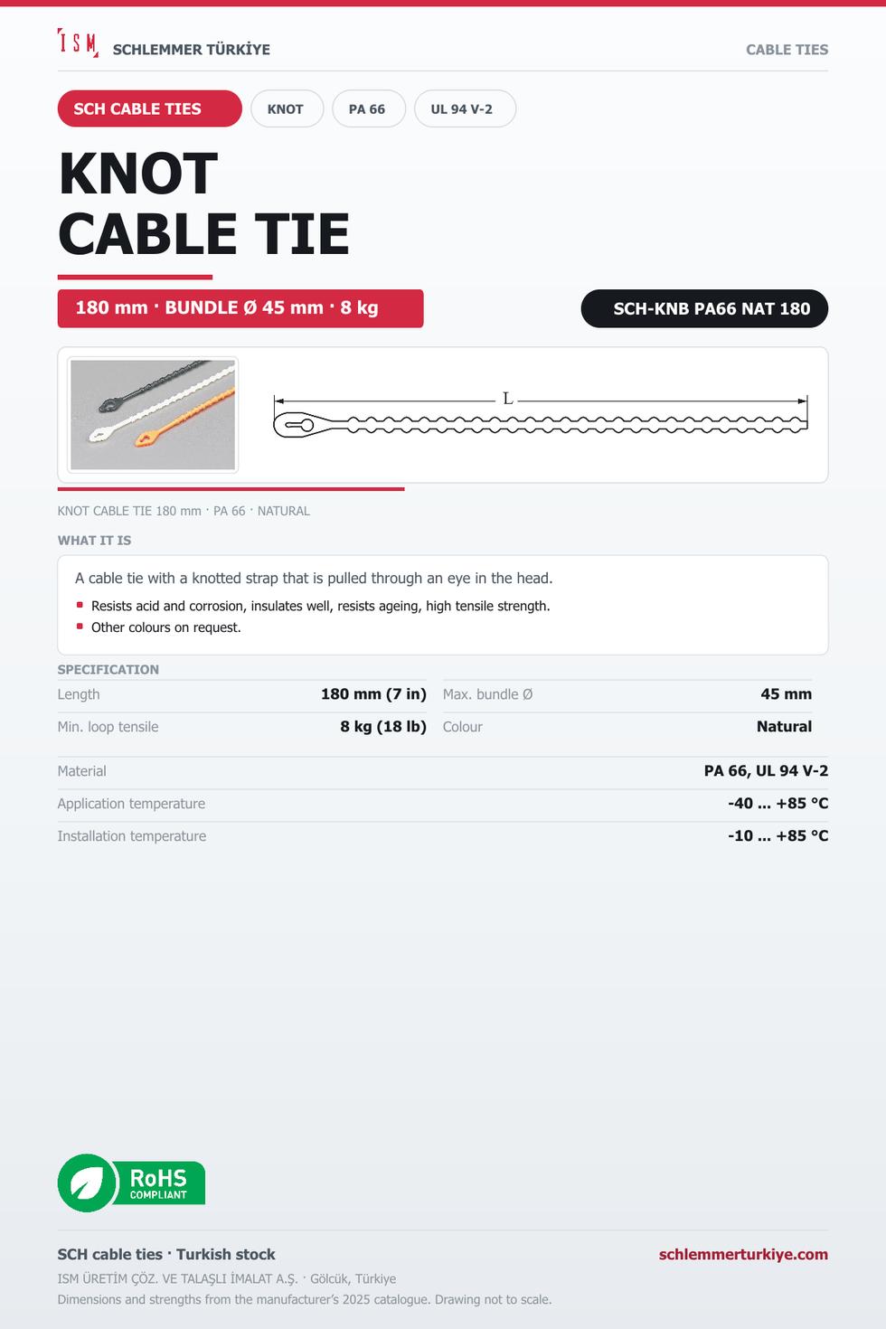 KNOT CABLE TIE 180 NATURAL POLYAMIDE 6.6