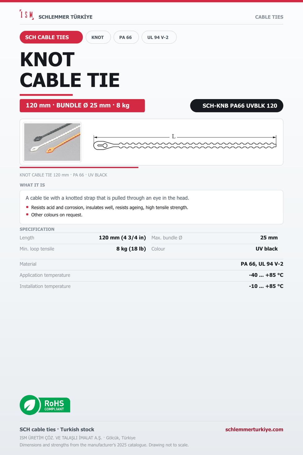 KNOT CABLE TIE 120 UV BLACK POLYAMIDE 6.6