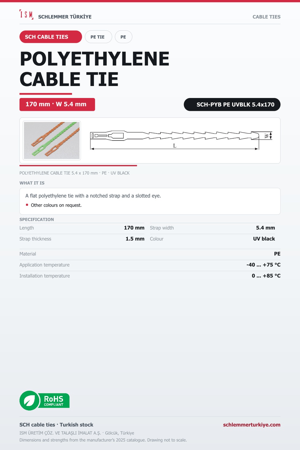 POLYETHYLENE CABLE TIE 5.4x170 UV BLACK POLYETHYLENE