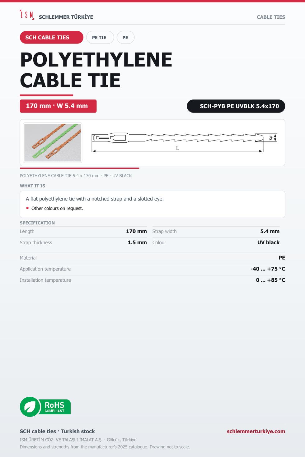 POLYETHYLENE CABLE TIE 5.4x170 UV BLACK POLYETHYLENE