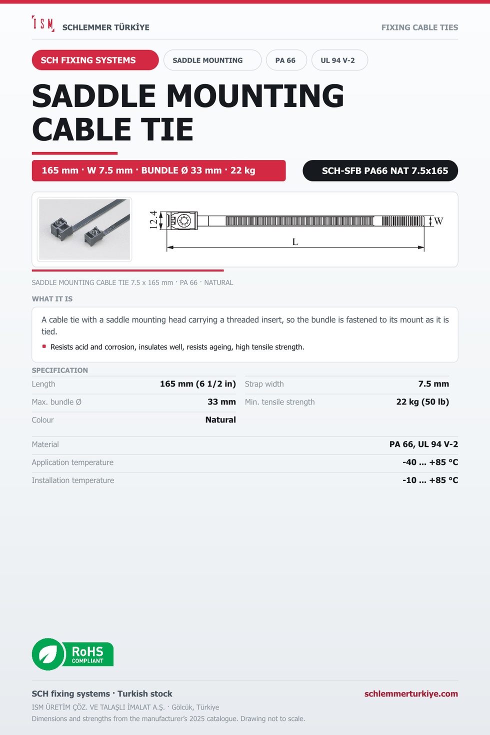 SADDLE MOUNTING CABLE TIE 7.5x165 NATURAL POLYAMIDE 6.6