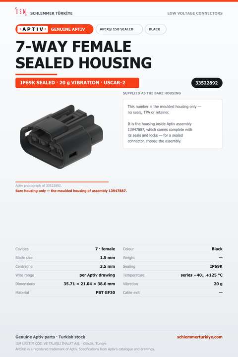 GENUINE APEX 150 SEALED 7-WAY FEMALE CONNECTOR HOUSING · BLACK