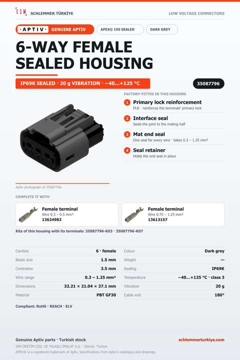 GENUINE APEX 150 SEALED 6-WAY FEMALE CONNECTOR HOUSING · DARK GREY