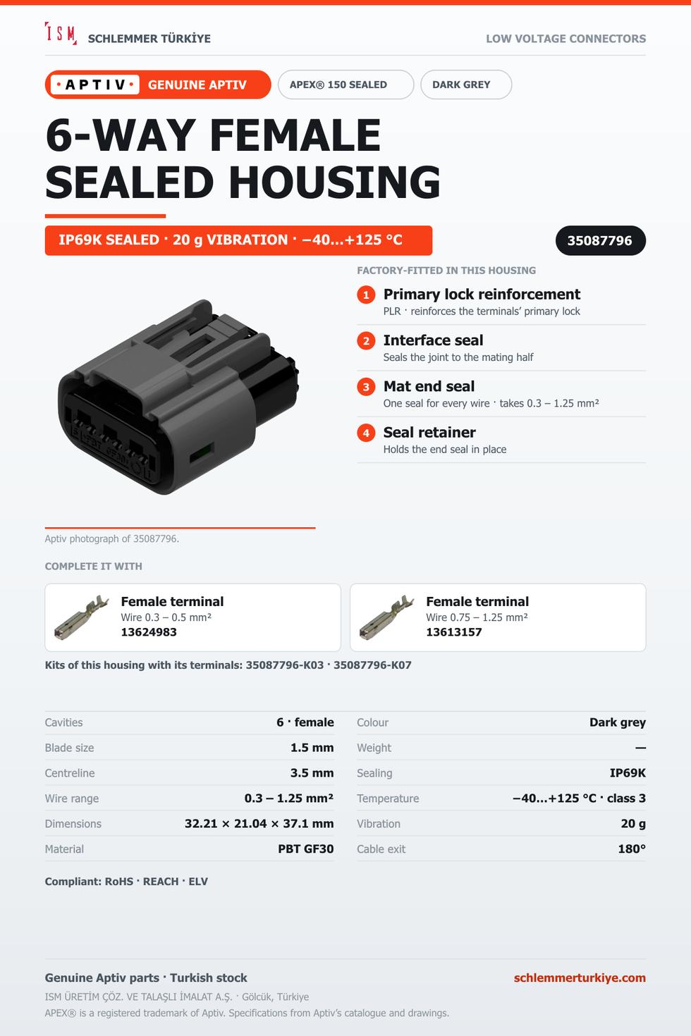 GENUINE APEX 150 SEALED 6-WAY FEMALE CONNECTOR HOUSING · DARK GREY