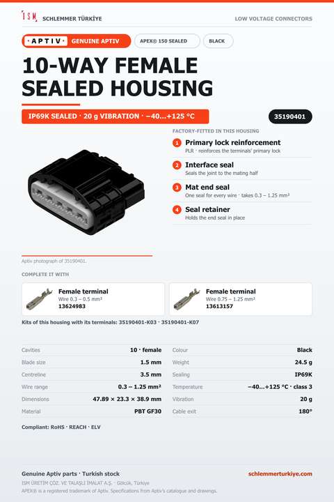 GENUINE APEX 150 SEALED 10-WAY FEMALE CONNECTOR HOUSING · BLACK