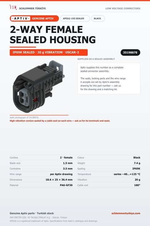 GENUINE APEX 150 SEALED 2-WAY FEMALE CONNECTOR HOUSING · BLACK