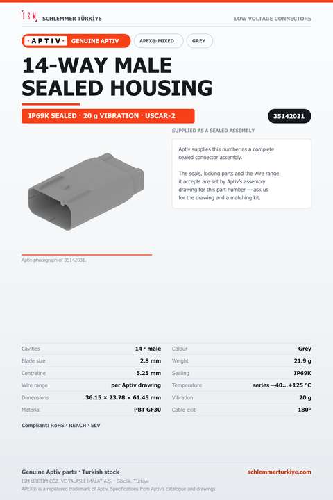 GENUINE APEX MIXED 14-WAY MALE CONNECTOR HOUSING · GREY